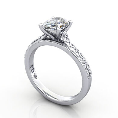 Oval Engagement Ring, White Gold, RS50, 3D