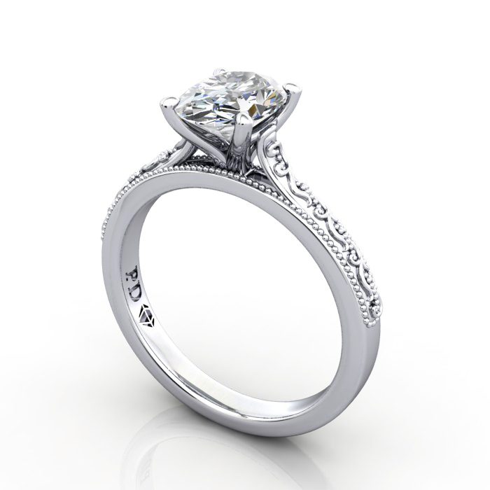 Oval Engagement Ring, White Gold, RS50, 3D Oval Engagement Ring, White Gold, RS50, 3D