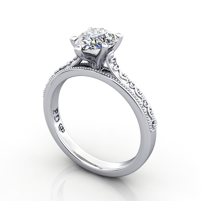 Pear Engagement Ring, White Gold, RS50, 3D Pear Engagement Ring, White Gold, RS50, 3D