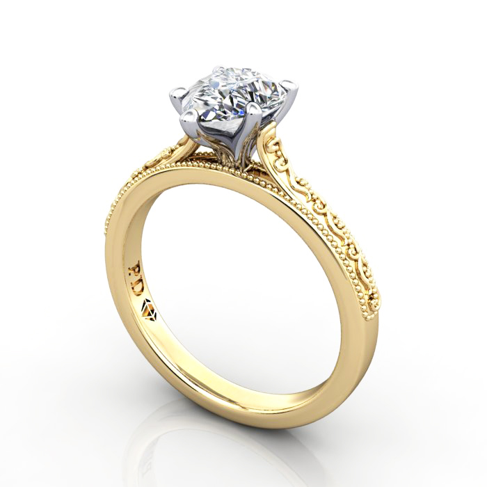 Pear Engagement Ring, Yellow Gold, RS50, 3D