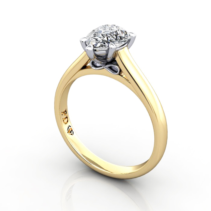 Pear Shape Engagement Ring, Yellow Gold, RS34, 3D