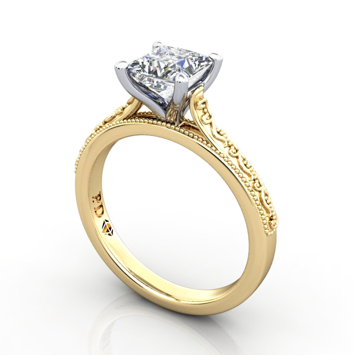 Princess Engagement Ring, Yellow Gold, RS50, 3D