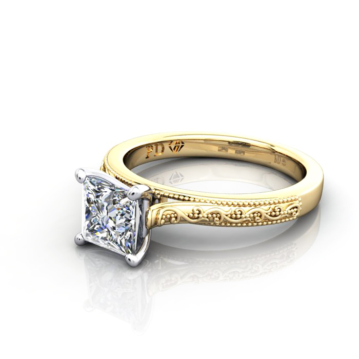 Princess Engagement Ring, Yellow Gold, RS50, LF