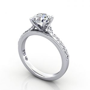 Round Engagement Ring, Platinum, RS50, 3D