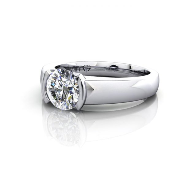 Round Engagement Ring, White Gold, RS39, LF