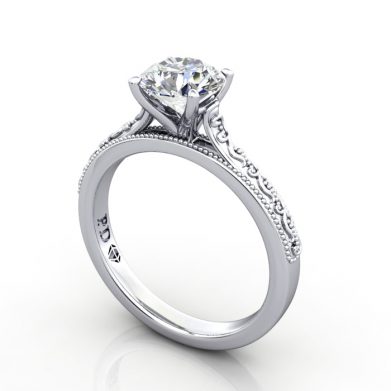 Round Engagement Ring, White Gold, RS50, 3D