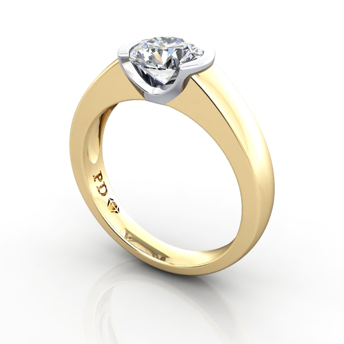 Round Engagement Ring, Yellow Gold, RS39, 3D Round Engagement Ring, Yellow Gold, RS39, 3D