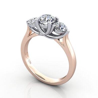 Trilogy Engagement Ring, Rose Gold, RT1, 3D