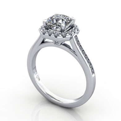 Cushion Engagement Ring, Platinum, RH4, 3D