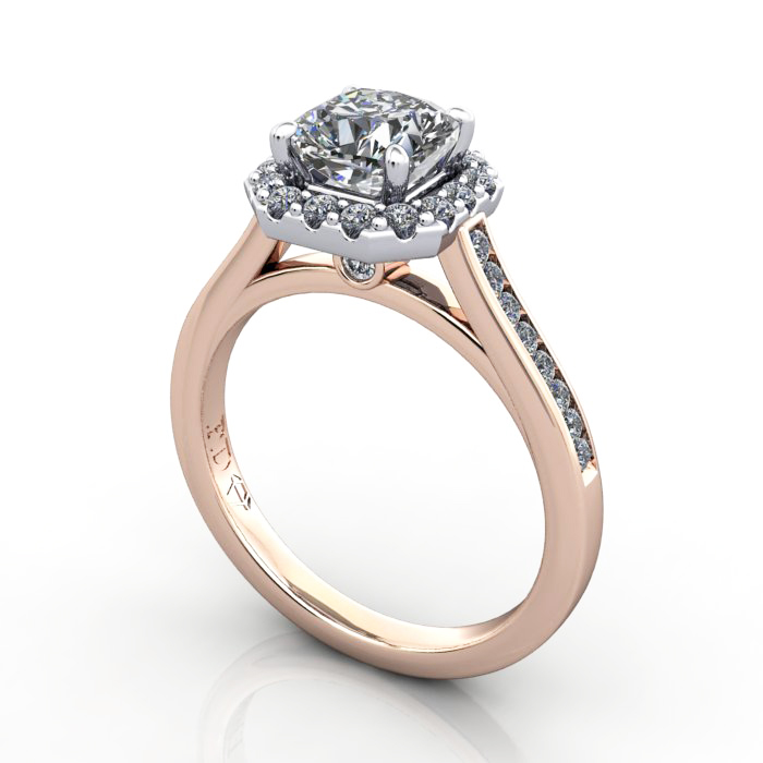 Cushion Engagement Ring, Rose Gold, RH4, 3D Cushion Engagement Ring, Rose Gold, RH4, 3D