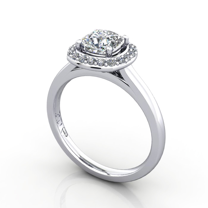 Cushion Engagement Ring, White Gold, RH1, 3D