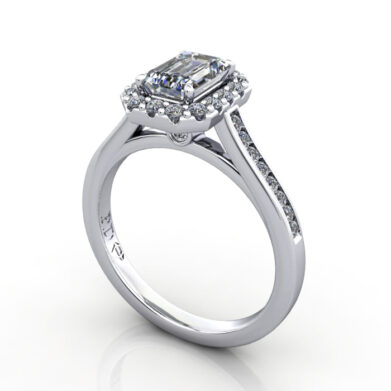 Emerald Engagement Ring, Platinum, RH4, 3D
