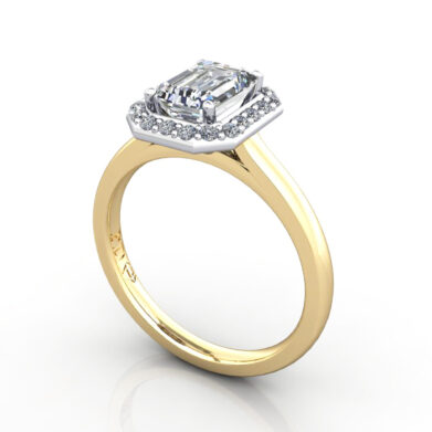 Emerald Engagement Ring, Yellow Gold. RH1, 3D