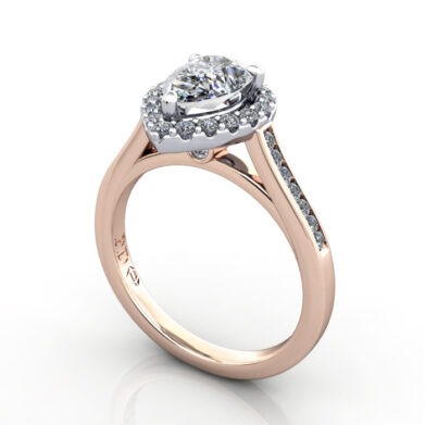 Halo Engagement Ring, Rose Gold, RH4, 3D