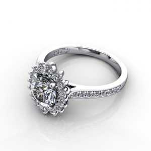 Halo Engagement Ring, White Gold, RH2. LF
