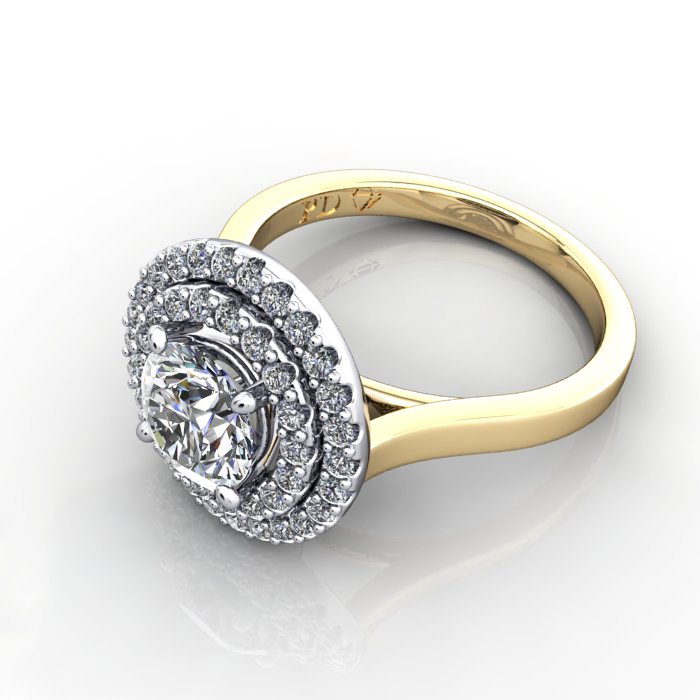 Halo Engagement Ring, Yellow Gold, RH5, LF Halo Engagement Ring, Yellow Gold, RH5, LF