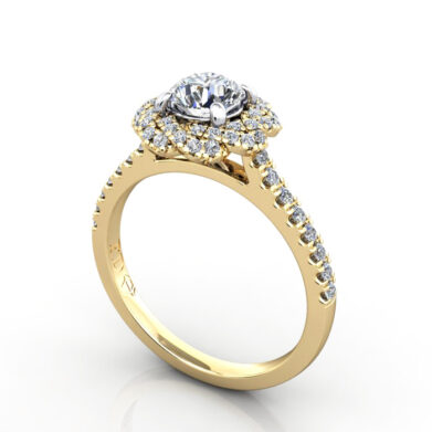 Halo Engagement Ring, Yellow Gold, RH7, 3D