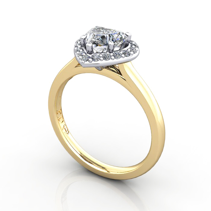 Heart Engagement Ring, YG RH1, 3D