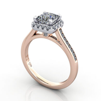Princess Engagement Ring, Rose Gold, RH4, 3D