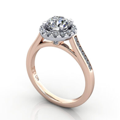 Round Engagement Ring, Rose Gold, RH4, 3D