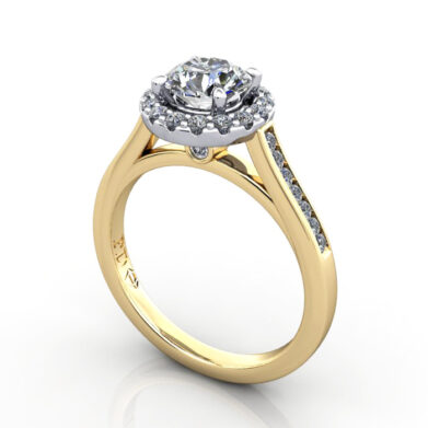 Round Engagement Ring, Yellow Gold, RH4, 3D