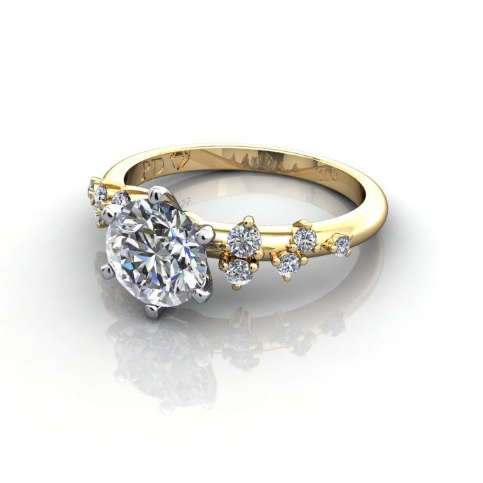 Solitaire ring with scatter accents, RSA11, YG, LF Solitaire ring with scatter accents, RSA11, YG, LF