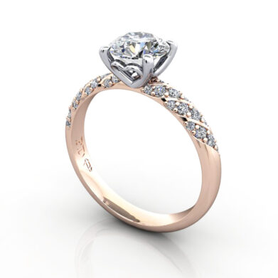 Solitaire ring with twist accent, RSA7, RG, 3D