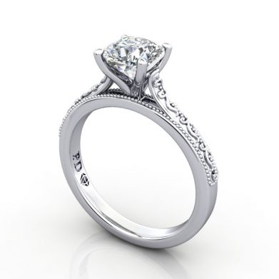 Round Engagement Ring, White Gold, RS50, 3D