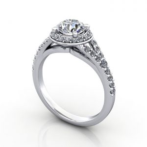 Video-Halo Diamond Ring, RH3, Round, Platinum, 3D