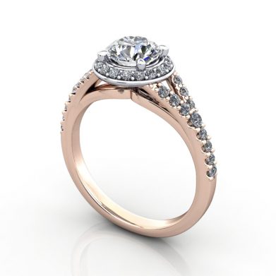 Halo Diamond Ring, RH3, Round, Platinum, 3D