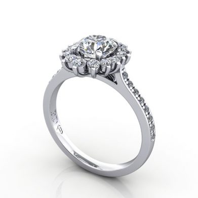 Halo Engagement Ring, Platinum, RH2. 3D
