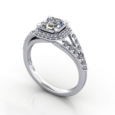 Halo Diamond Ring, RH3, Round, Platinum, 3D