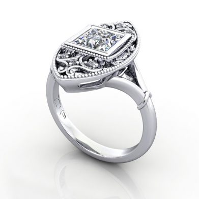 Vintage Engagement Ring, RV5, Round, Platinum, 3D