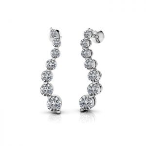 Diamond Wave Drop Earrings, Platinum