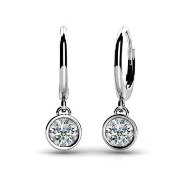 Diamond Drop earrings, Bezel, White Gold