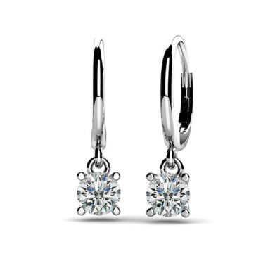 Diamond Drop earrings four claw, WHITE GOLD