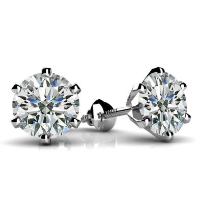 Diamond Stud Earrings, Six-Claw, 2.00 carat Platinum