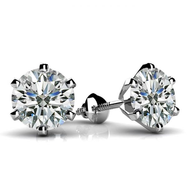 Diamond Stud Earrings, Six-Claw, 2.00 carat Platinum