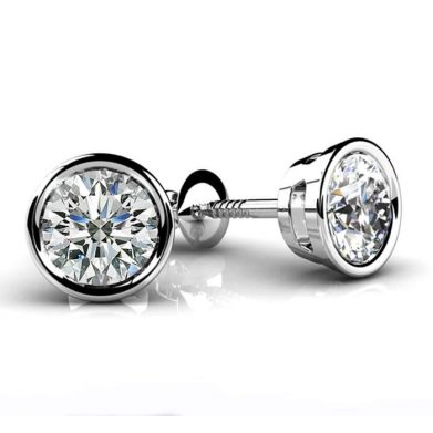 Diamond Stud Earrings, Rubover, 2.00 carat Platinum
