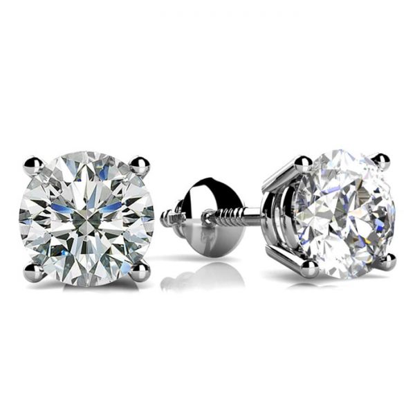 Diamond Stud Earrings, Four-Claw, 2.00 carat Platinum