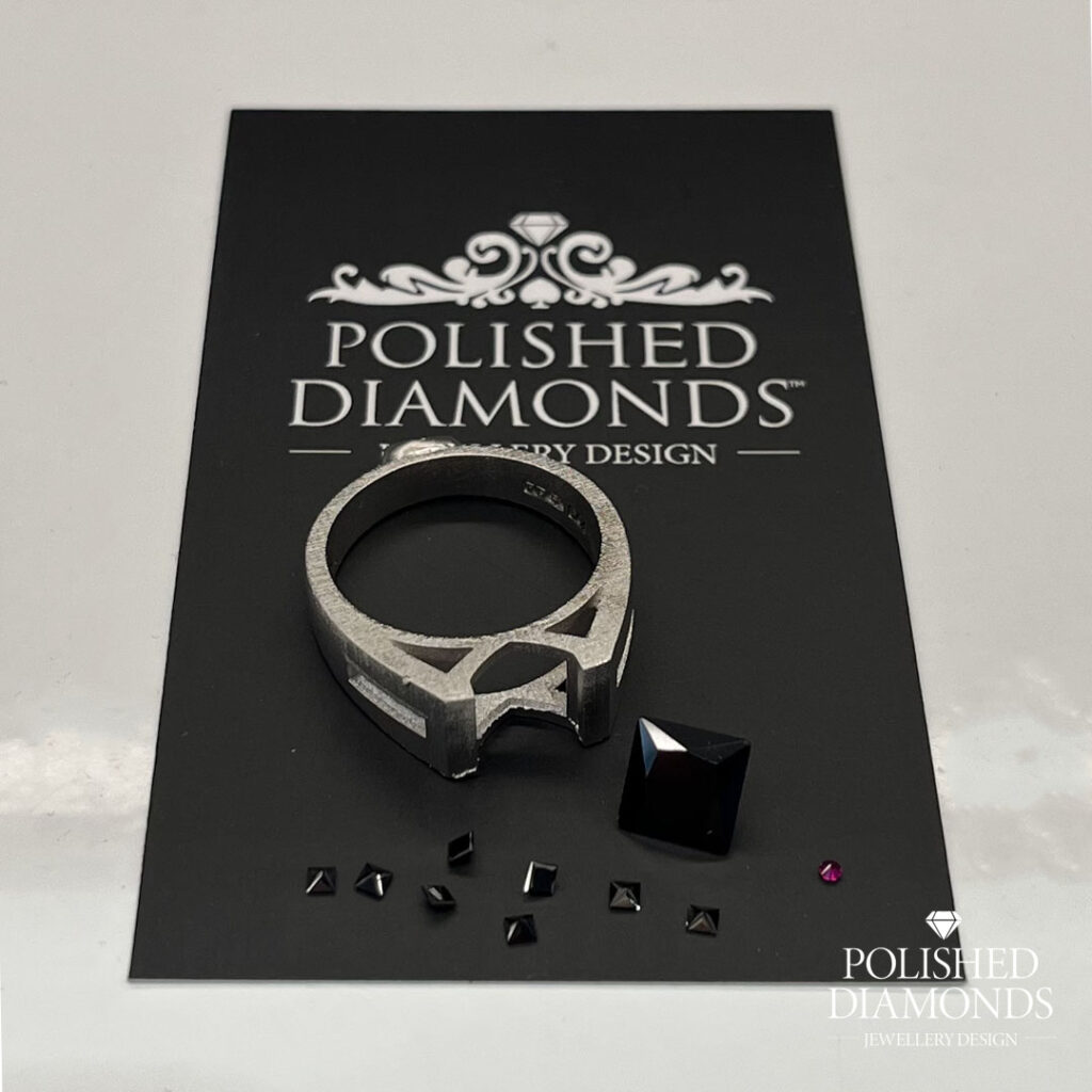 Gent's Black Diamond Engagement Ring Before Being Set and Polished