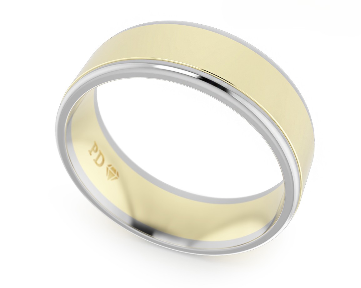 Mens two tone yellow gold and platinum ring band