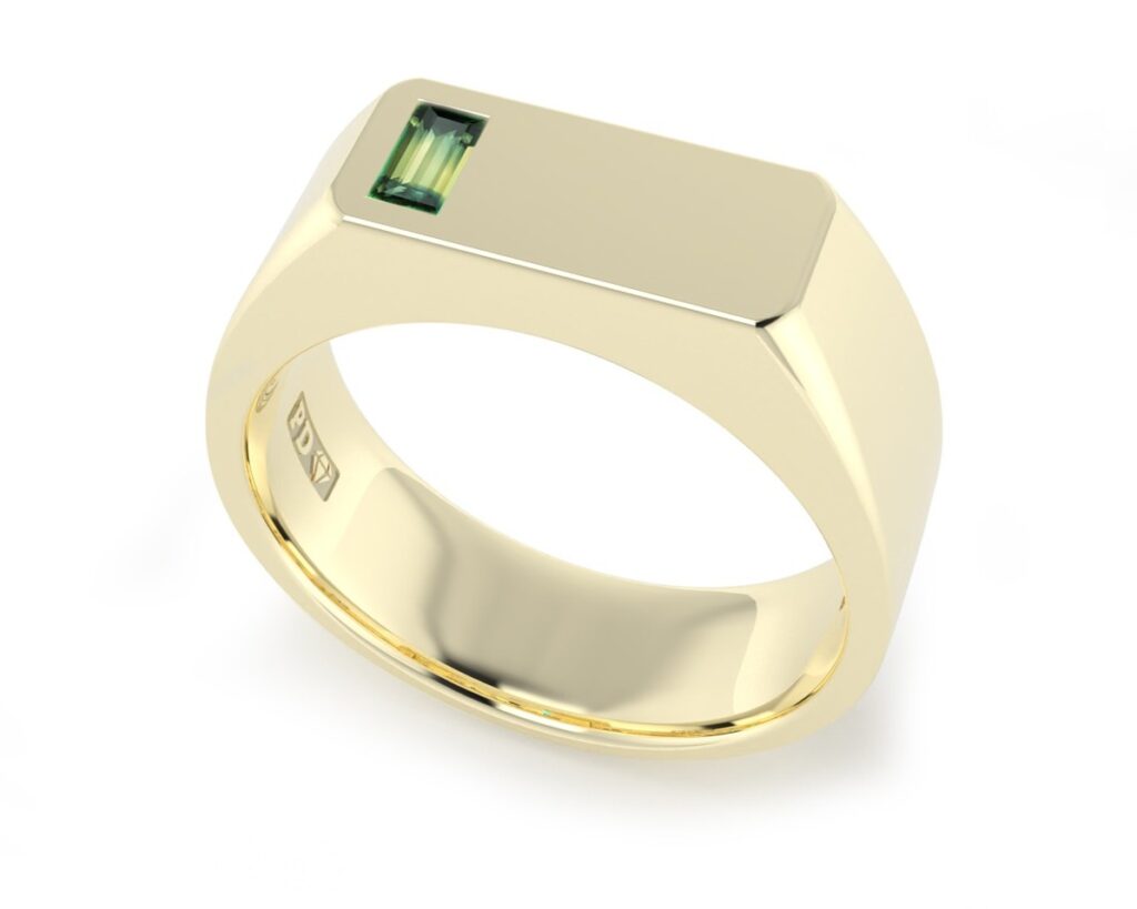 Green Sapphire Yellow Gold Signet Ring