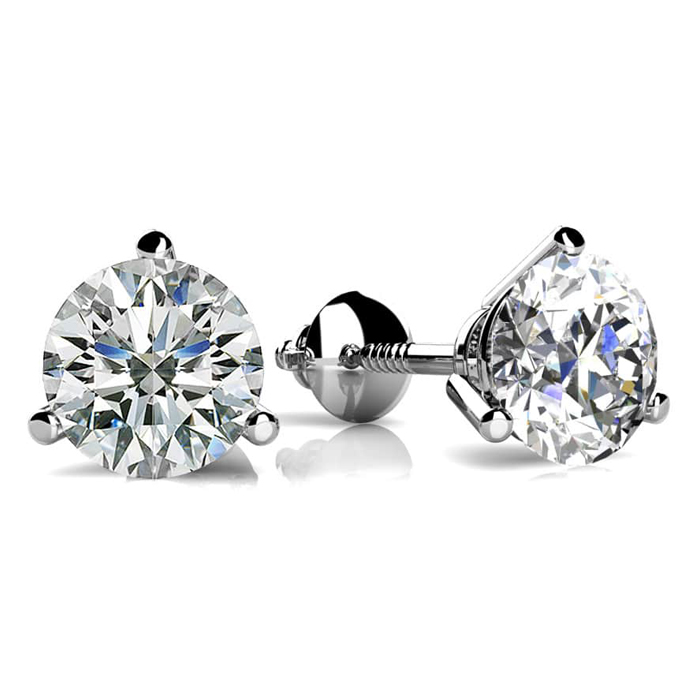 Diamond Stud Earrings Three Claw Martini