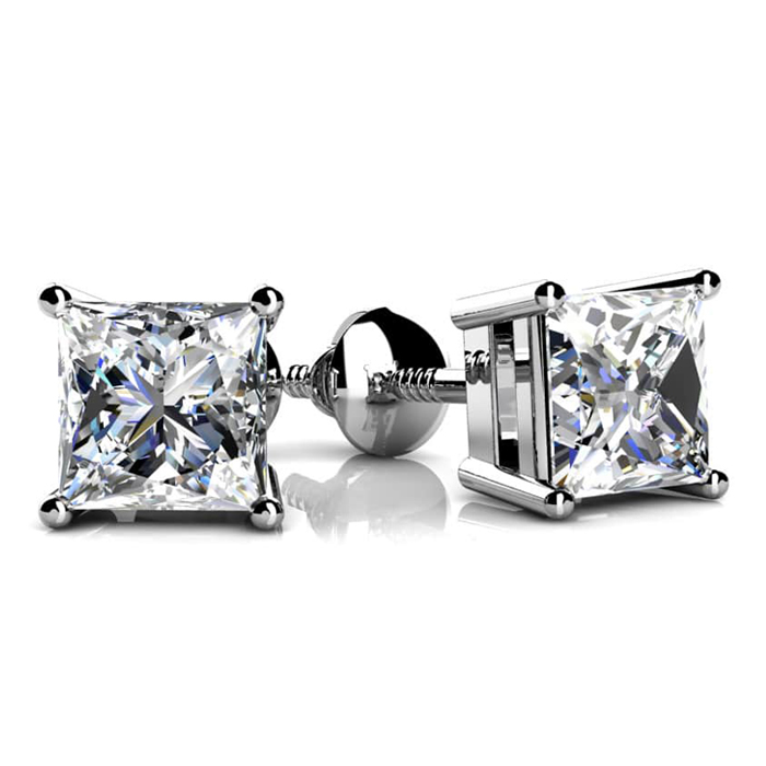 Princess Cut Diamond Stud Earrings Four Claw
