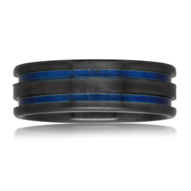 Black Zirconium, Blue Enamel Wedding Ring PD722Z