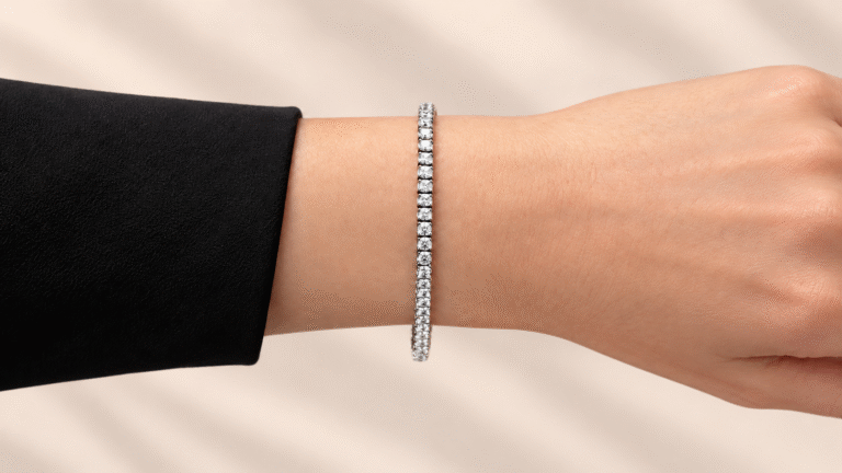 Diamond tennis bracelet showing the correct fit on a wrist