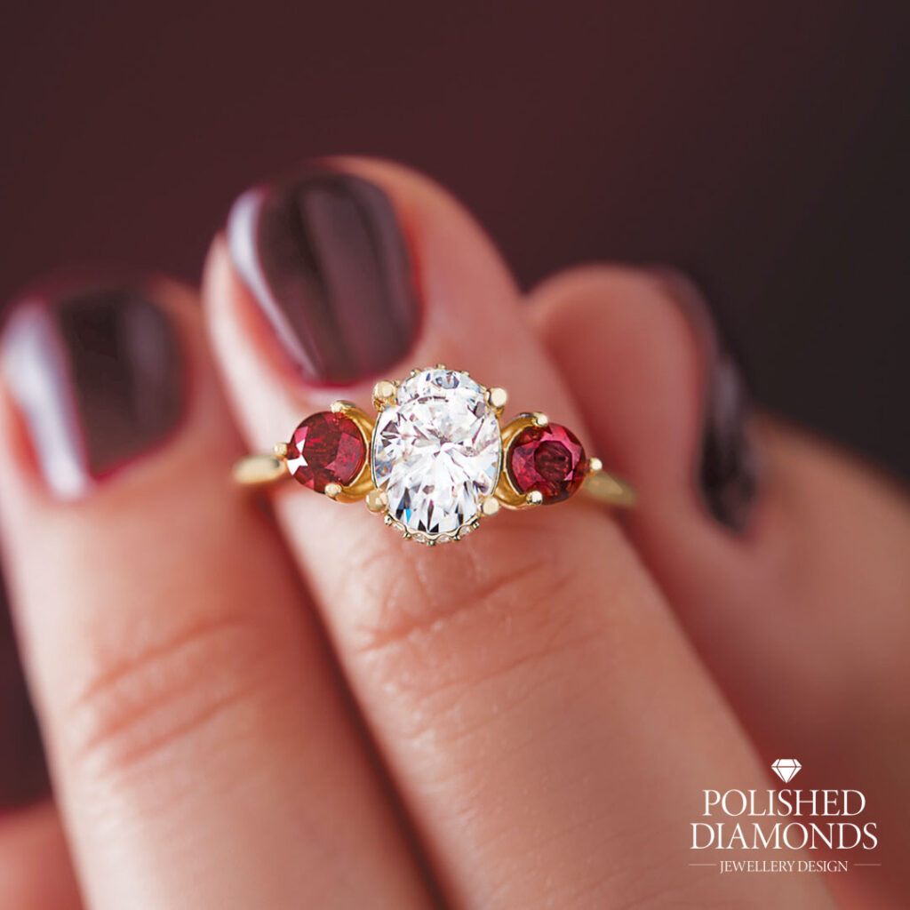 Trilogy Ring with Ruby sides