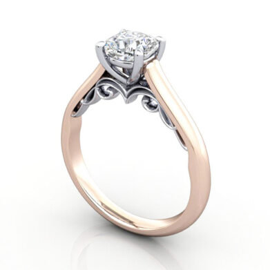 Thumb Solitaire Diamond Ring RS35 Rose Gold Cushion 3D