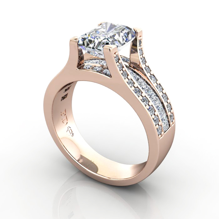 Radiant Cut Diamond Ring with Accents RSA12 Rose Gold 3D Radiant Cut Diamond Ring with Accents RSA12 Rose Gold 3D